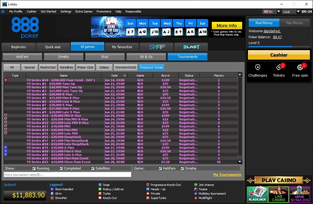 расписание Freezeout Series на 888покер Freezeout Series на 888покер